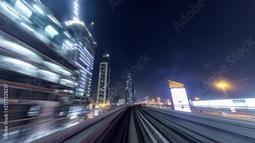 dubai downtown from the dubai metro train at night