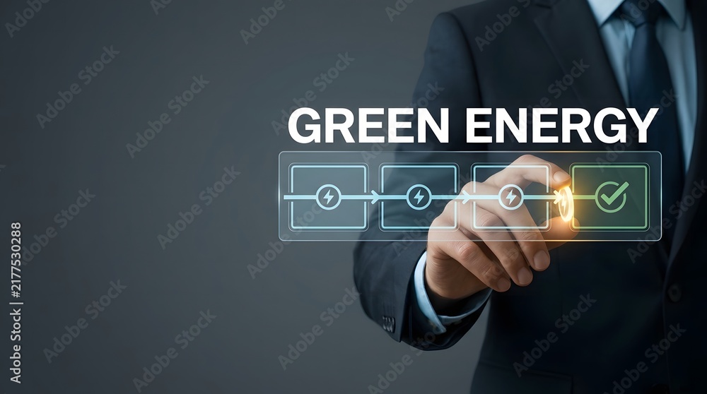 Obraz premium Green energy concept with a person interacting with a digital interface