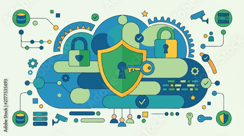 Cloud Security Infographic With Shield And Lock Icons.
