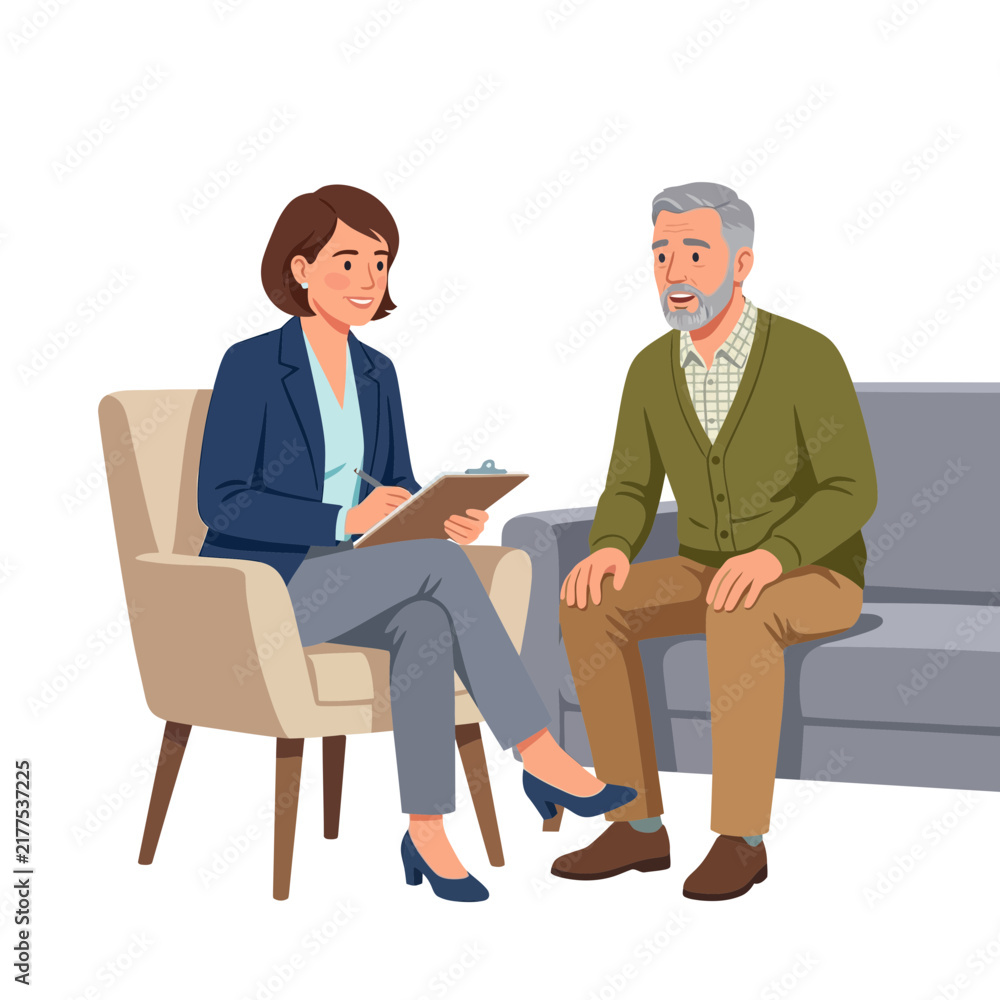 Obraz premium Psychiatrist Consulting with Elderly Patient, Focus on Mental Health and Support