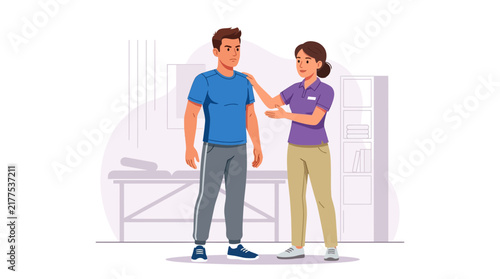 Physical Therapist Consults Patient in Modern Clinic Setting
