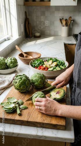 Fresh Artichokes Being Prepared For A Healthy Meal In A Bright Kitchen