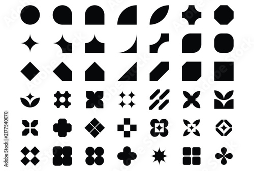 Collection of Abstract Geometric Shapes and Symbols on White Background, Modern Minimalistic Icons Set.