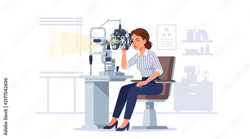 Fototapeta premium Woman Undergoing Eye Examination with Modern Ophthalmologist Equipment in Clinic