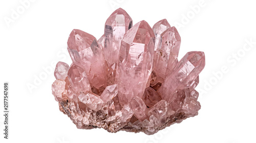 Fotografía Cluster of pink rose quartz crystals on png on isolated transparent background