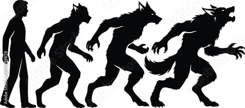 Konstfotografi Fascinating human transformation into a werewolf silhouette vector illustration
