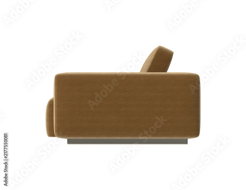 Принти на полотні Modern brown velvet sofa with sleek metal base, isolated on white background