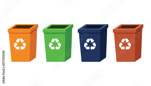 Quadro su tela Recycling Bins Set with Color-Coded Containers