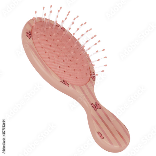 Fotografía Cute pink hair brush featuring a charming minnie mouse bow pattern isolated on t