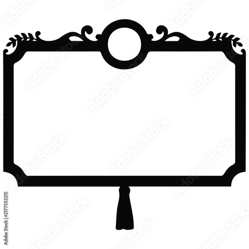 Vintage ornamental plaque frame with classic royal flourishes and tassel hanging element.