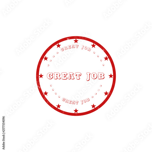 Red round rubber stamp with great job text and stars symbol for business approval and positive feedback