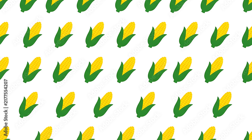 Seamless pattern of yellow corn cobs on white background