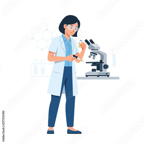Scientist Working in a Lab with Microscope and Dropper