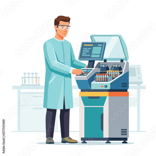 Scientist working with advanced laboratory equipment, analyzing samples in a modern research facility.