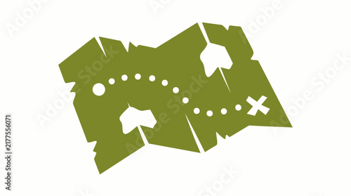 Green treasure map with dotted line path and X marks the spot
