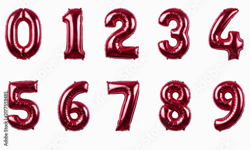 Balloons shaped as numbers from zero to nine are arranged in two rows on a transparent background.