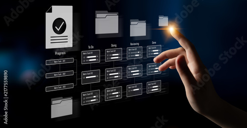 Obraz na płótnie Task management workflow dashboard visualizing to-do lists, ongoing tasks, revie