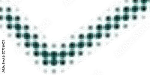 Green abstract v-shaped halftone dot pattern isolated on transparent background for modern graphic design