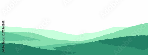 Фотография Serene mountain range panorama, rendered in soothing gradient of emerald and teal, evokes tranquility