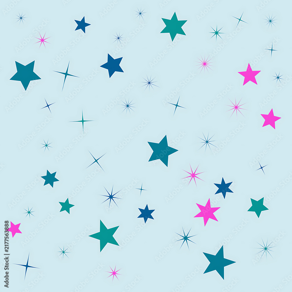 Obraz premium Colorful stars and dots scattered on dark background