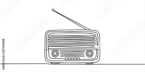 Minimalist Continuous One Line Drawing of a Vintage Radio. 