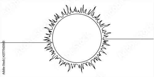 Minimalist Continuous One Line Drawing of a Bright Sun. 