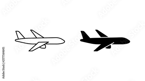 Airplane icons set, aircraft silhouette isolated on transparent background
