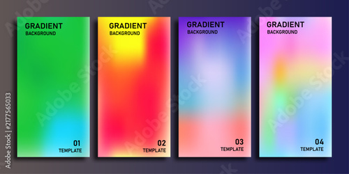 Vibrant gradient background, templates in green, orange, blue, and yellow