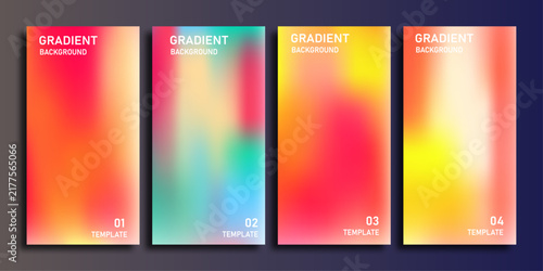 Vibrant gradient background, templates in pink, orange, and blue tones