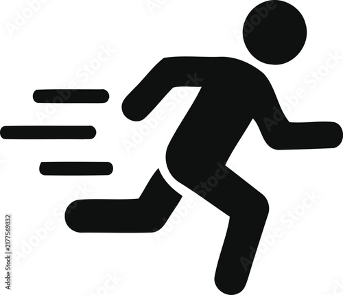 Minimalist black icon of a person running fast with motion lines representing speed and active physical exercise