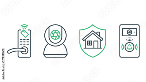 Smart home security system smart door lock surveillance camera house protection video doorbell icon