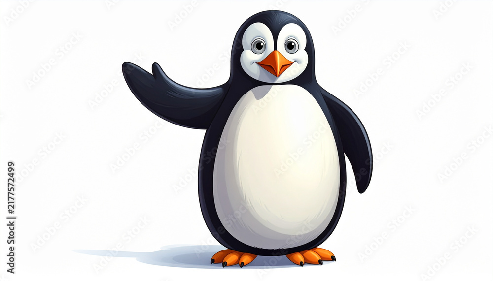 Obraz premium Friendly cartoon penguin illustration with outstretched wing