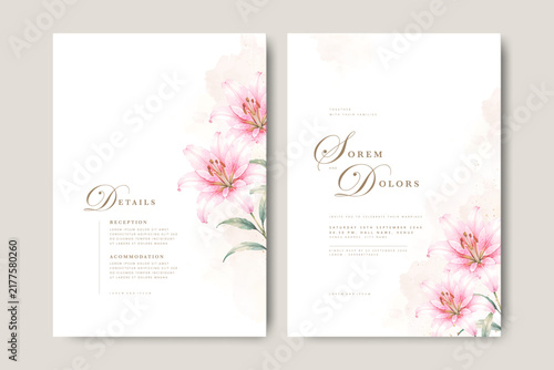 elegant wedding invitation card with lily flower watercolor
