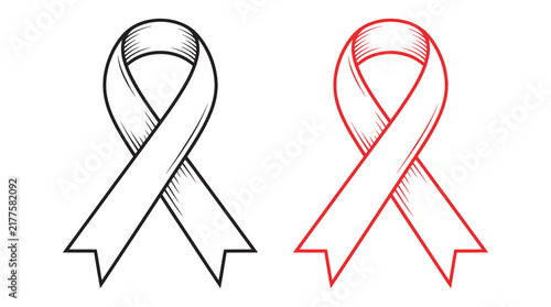 Black and red vintage engraving style awareness ribbons vector set for memorial and health campaign design elements World AIDS Day