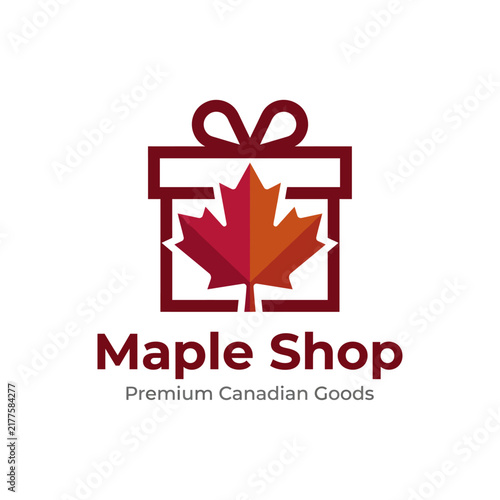 The logo emphasizes a maple leaf wrapped in a gift box, representing the essence of Canadian premium products, perfect for businesses focusing on local goods.