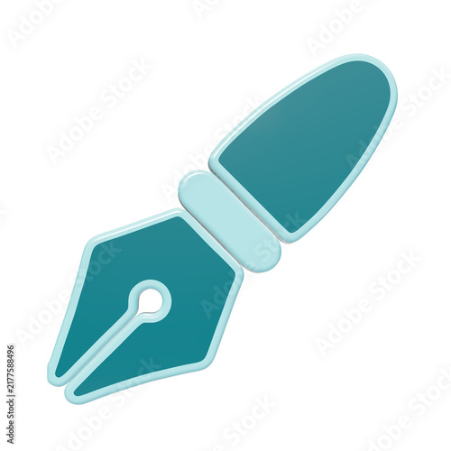 Konstfotografi 3D rendered teal fountain pen nib icon with rounded edges and light blue outline