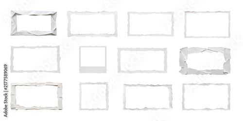 White Torn Paper Frames Collection, Set of Realistic Paper Borders and Text Holders Isolated on Transparent Background, PNG