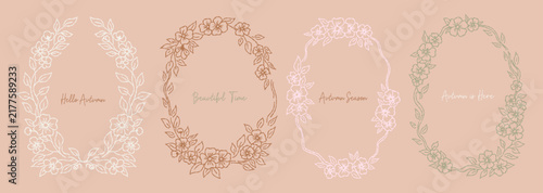 Hand drawn vintage autumn flowers frames with coquette lines. Vector borders for poster, card, invitation.