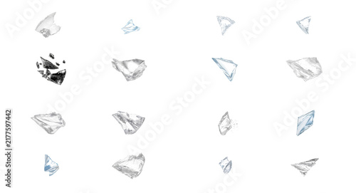 Konstfotografi Set of broken glass shards and sharp crystal fragments scattered in various size