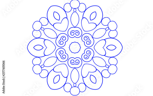 Blue Intricate Flower Mandala Circular Line Art Vector Design for Coloring Book and Print