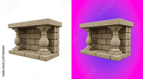 Obraz na płótnie A3d render of a stone balustrade wall section with two classical columns and a b