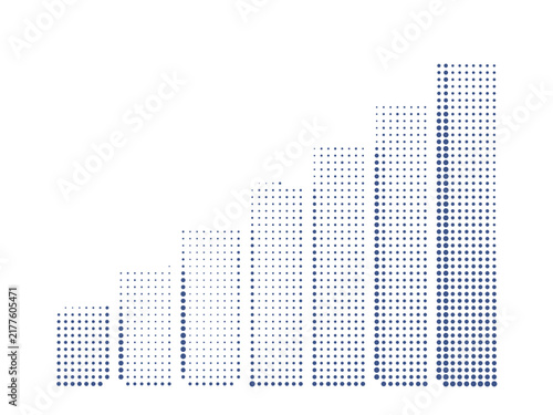 Collage picture of a growing bar chart with blue dots on transparent background representing business growth.