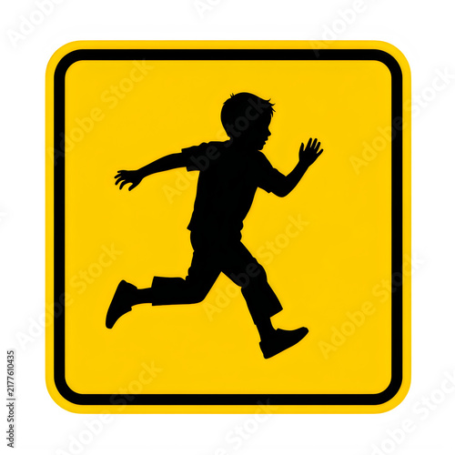 Person running on yellow pedestrian crossing sign