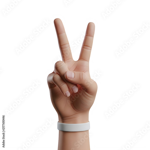 Person making peace sign with hand