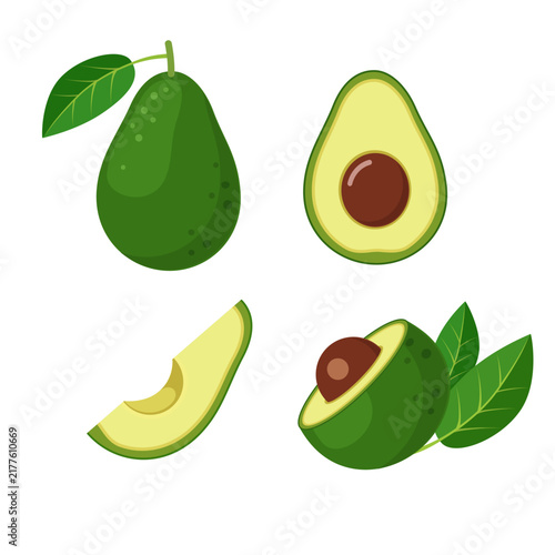 Avocado collection in flat style