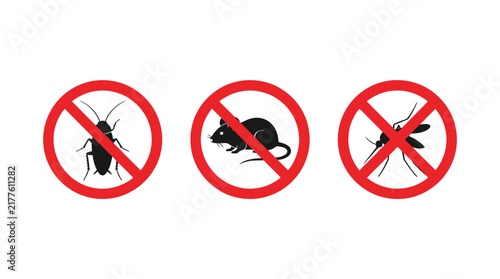 Prohibited pest silhouettes featuring cockroach mouse mosquito