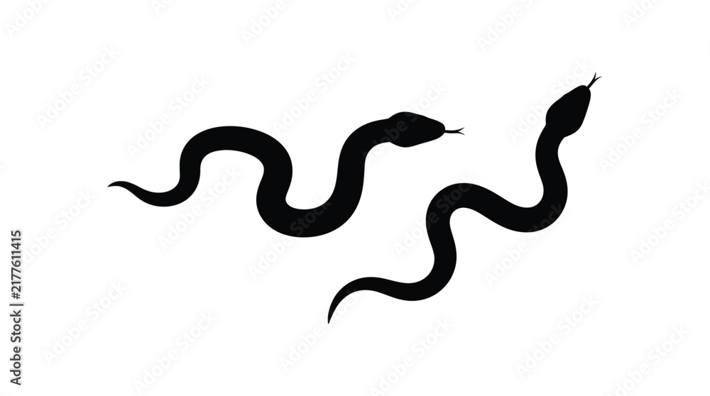 Fototapeta premium Black snake silhouette against a white background simple serpentine form