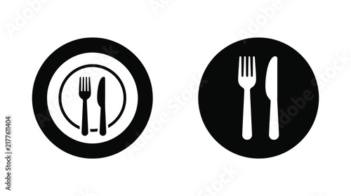 Fork and knife icons with black silhouettes on a white background