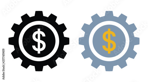 Dollar sign within gear icon two color variations displayed