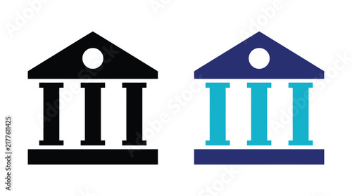 Classical building facade with columns a two color vector illustration